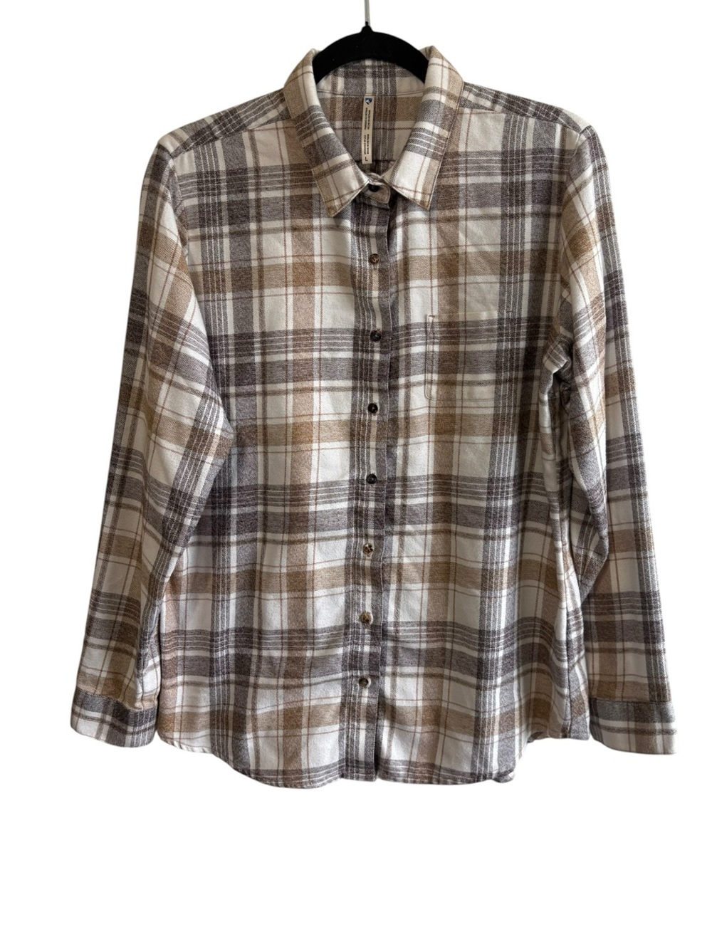 KUHL Women’s Large Beige Gray Plaid Kamila Flannel Western Outdoor Country Barn‎